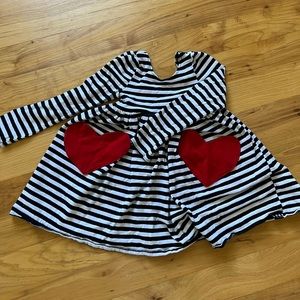 Toddler girls striped long sleeved dress for Valentine's Day, size 4T.
